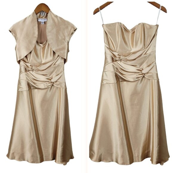 Scott McClintock Dresses & Skirts - Scott McClintock Evening Dress Jacket size 8 Mother Of Bride Grooom Gold Satin